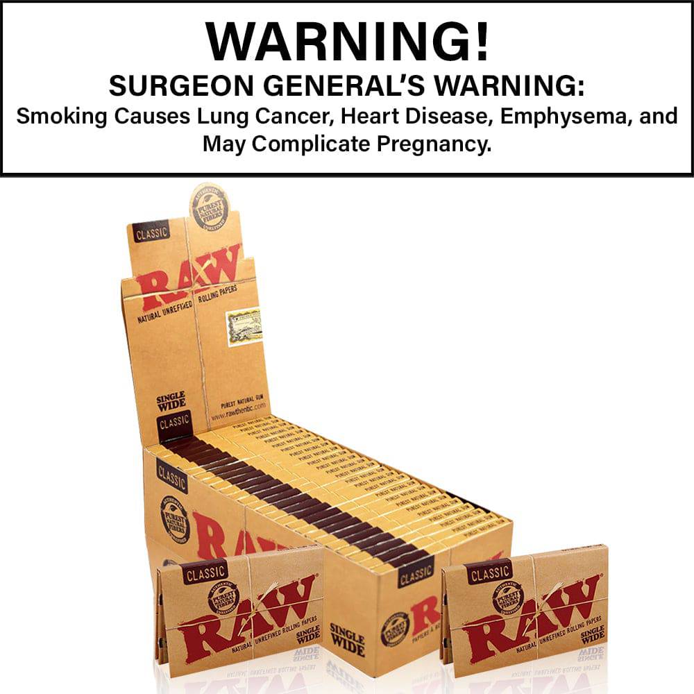 RAW CLASSIC SINGLE WIDE ROLLING PAPER - 25 PACKS